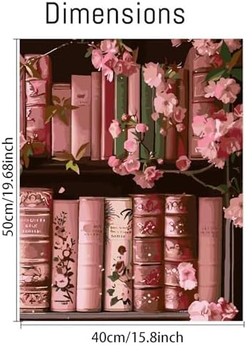 Canrichshop Books Paint by Numbers Kit for Adults,Bookshelf DIY Acrylic Painting Kit for Beginners Unframed,Flowers Easy Adult Paint by Number Kits on Canvas for Decor 16x20inch