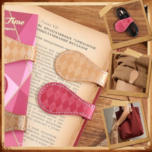 3PCS Vintage Magnetic Leather Bookmark, Leather Magnetic Bookmarks for Women, Magnetic PU Bookmarks Clip Book Accessories, Rhombic Pattern