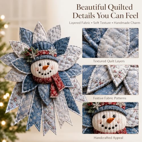 Festive Quilted Christmas Door Hanging DIY Sewing Kit, Christmas Quilted Bow DIY Kit with Fabric, Batting, Thread, Templates & Instructions, Patchwork Hanging Decor Kit for Door Wall Display (E-1)