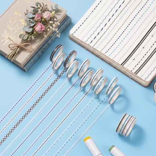 EORTA 30 Rolls Pastel Floral Washi Tape Set, Thin 5mm Skinny Masking Tape, Decorative Planner Tape for Scrapbooking, Journaling, Gift Wrapping & DIY Crafts (Minimal Neutral Lines, 5mm)