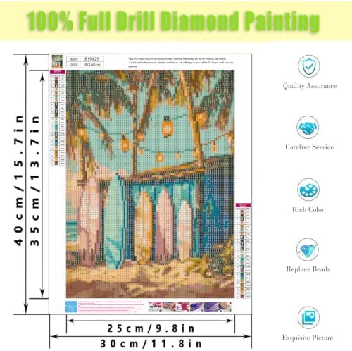Beach Diamond Art Kits for Adults,Surfboard Diamond Painting Kits 12X16In