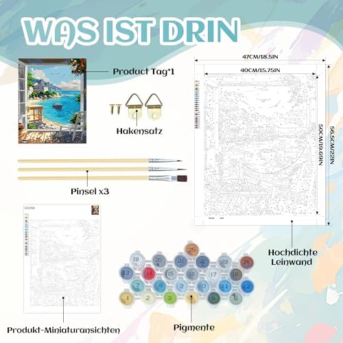 Seaside Window Paint by Numbers for Adults, 16x20" Coastal Landscape Kit