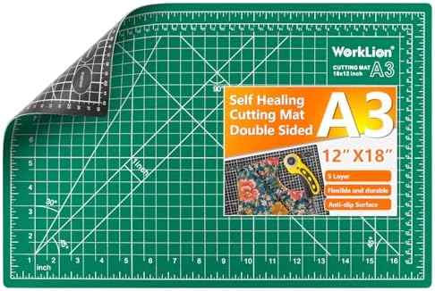 Worklion Self Healing Craft Mat: 18"x12" Rotary Cutting Mat for Sewing,Quilting,Leather,Craft,Fabric,Model,Art,Clay,5-layer 2-sided Cutting Mat, green and black