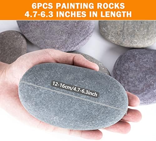 River Rocks for Painting 6 Pcs Extra Large 4.7-6.3 Inch Flat Smooth Painting Stones Craft Rock to Paint for Kids Crafts Painting Bulk