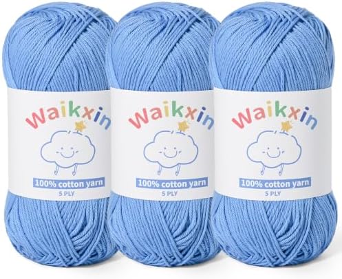 3 Pack of 100% Cotton Yarn for Crocheting,Baby Yarn for Crocheting Soft,5 Ply Milk Cotton Yarn,#2 Sport Weight Cotton Yarn,10.6oz/787.4yds Amigurumi Yarn for Puzzle,Clothes&DIY Crafts.(3 Azure)