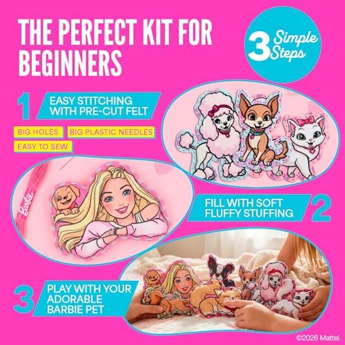 Barbie® Sewing Kit for Kids Ages 6-12 - Sew Your Own Puppy & Kitten
