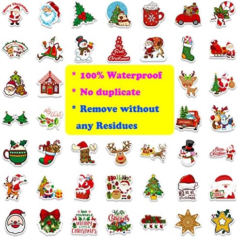 Christmas Theme Stickers, 100Pcs Vinyl Waterproof Merry Christmas Stickers for Envelopes Gifts Tags Crafts Snowboard Decorations, Funny Christmas Holiday Party Favors for Kids Teens Aduts