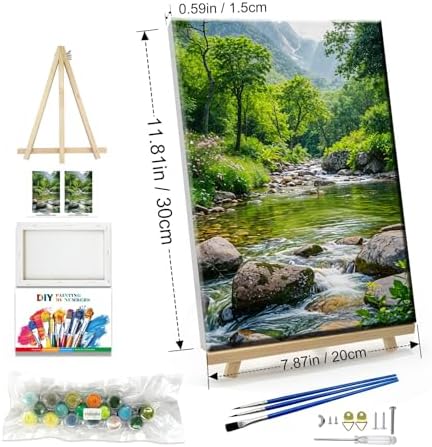 JOOZ Landscape Paint by Number Kit for Adults Beginner with Easel Mountain Adult Paint by Number Kits on Canvas with Frame Forest DIY Oil Painting Kits for Gift Home Wall Decor 7.87x11.81 Inch