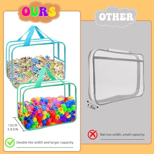 8 Packs XL Toy Storage Bags, Reusable Clear PVC Board Game Storage, Toy Storage Organizer Bags with Zipper for Building Blocks, Puzzle and Handmade Accessories, Clear Toiletry Bag (8 Color, X-Large)