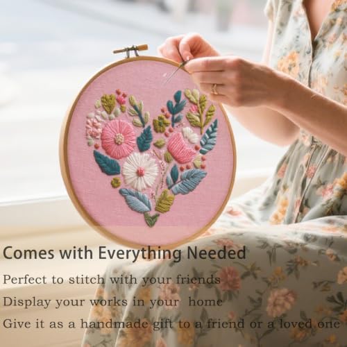 FONNUY I Love You Embroidery Kit for Beginners, Pre-Stamped Pattern Kits, Romantic Anniversary for Women Men, Valentine's Day Gifts Thread Needlework, 8'' Hoop (Love 03)