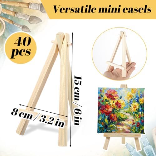 40 Pack 6“ Mini Wood Display Easel, Natural Wooden Small Easel Stand for Signs, Small Canvases, Table Display, Pictures, Photos, Wedding Place Cards, Crafts and Other Smaller Projects