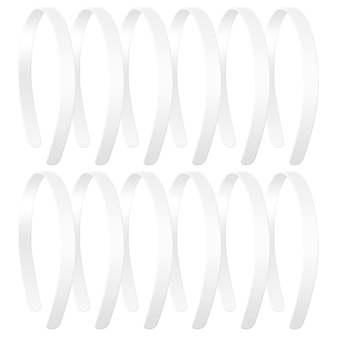 12 Pack 1/2 Inch White No Teeth Smooth Headbands, Girls Plastic Hair Accessories for DIY Crafting Styling