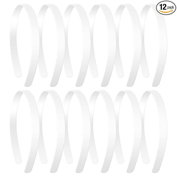 12 Pack 1/2 Inch White No Teeth Smooth Headbands, Girls Plastic Hair Accessories for DIY Crafting Styling