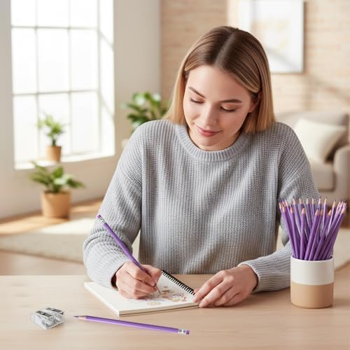 Adhere 25pcs Checking Pencils Erasable colored Pencils Pre-Sharpened #2 HB,for Checking Tests Grading,Map Coloring, editing Office Favors,including a Free sharpener. (Rose Purple)