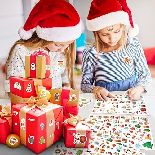 LINAYE 24 Sheets Christmas Stickers for Kids, 1570 PCS Adhesive Christmas Stickers Bulk Cute Goodie Bags Basket Stuffers Party Favors for Kids