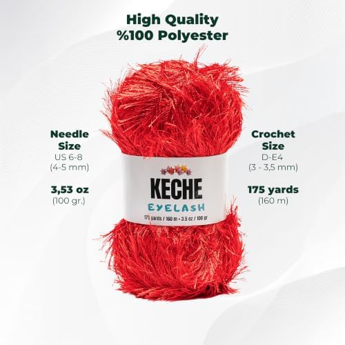 Eyelash Fun Fur Yarn - Premium Soft Crochet Yarn DIY Hand Knitting 100% Polyester 175 Yds 3.53 Oz - Red