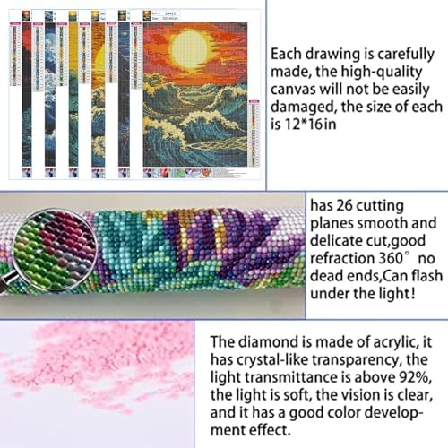 DOTSOPS 6 Pack Great Wave Diamond Painting Kits for Adults Painting Kit