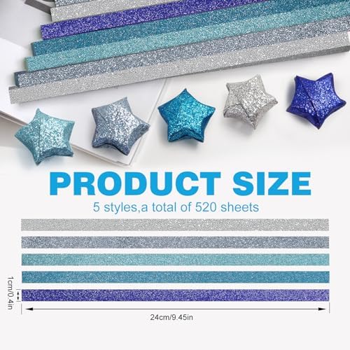 FoDau770 Glitter Star Paper Strips - 520 Sheet, Blue Series