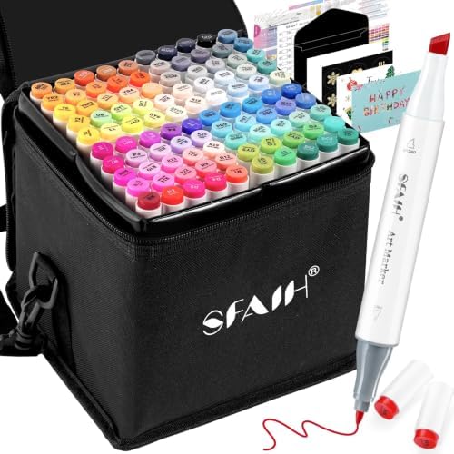 SFAIH Dual Tip Alcohol Markers, 101 Colors, Chisel & Fine Art Coloring Set | Easy to Blend, Storage Case, Adult Coloring Books Illustration Sketch Design, Drawing, Colorless Blender, Art Lovers Artist