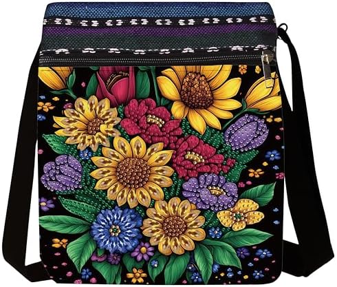 Diamond Painting Crossbody Bag - DIY Diamond Art Kits for Adults, PU Leather Shoulder Bag with Zipper, Flower Pattern Art Bag for Women