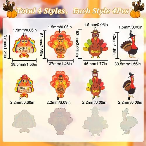 SUNNYCLUE 1 Box 16Pcs 4 Styles Thanksgiving Turkey Charms Fall Pumpkin Charm Bulk Pumpkin Chicken Holiday Food Harvest Cartoon Acrylic Charm for Jewelry Making Charms DIY Bracelet Necklace Crafts