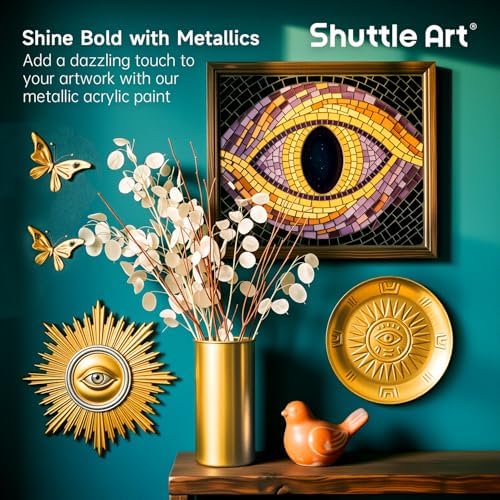 Shuttle Art Metallic Gold Acrylic Paint, 16.9 oz(500 ml) Large Gold Leaf Paint With Brush, Non Toxic, Non Fading Gold Paint for Crafts, Metal, Wood, Clay, Ceramic, Canvas, Furniture