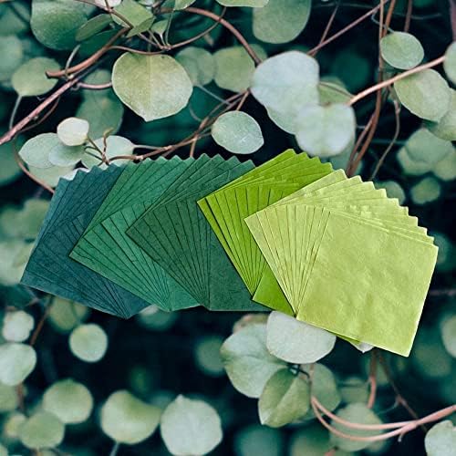 Natural Fiber Mulberry Paper Sheets 6 x 6 Inches, 50 PCS Handmade Craft Paper for Origami, Scrapbooking, Card Making, DIY Decoration, Mixed Media Art (Green Tone, 6x6 Inch)