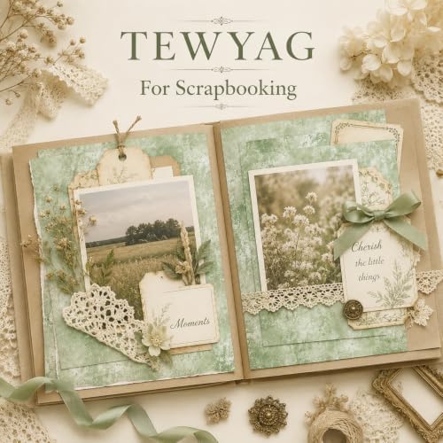 Vintage Scrapbook Paper Double Sided 12x12 Distressed Sage Green 24 Sheets