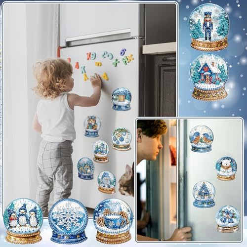30 Pcs Christmas Diamond Art Magnet, Blue Crystal Ball Diamond Painting