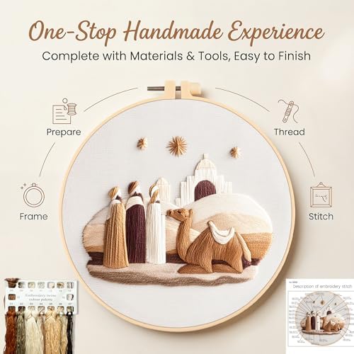 Harimau Adult Beginner Embroidery Starter Kit, Complete Set with 4 Patterns, 2 Hoops, Needles, Scissors, Instruction Guide & Stitching Video Tutorials