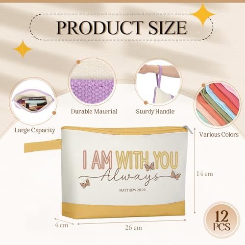 12 Pcs Jesus Canvas Makeup Bags with Zipper DIY Craft Morandi Cosmetic Bags Bulk Heat Transfer Travel Toiletry Pouch for Women Colleagues Friends Christmas Vacation