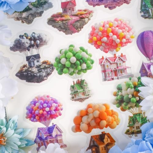 96 Pcs Whimsical Hot Air Balloon and Flying House Stickers