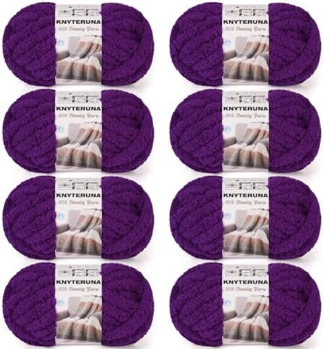 Chunky Yarn for Hand Knitting, #10 Chunky Blanket Chenille Yarn, Large Bulky Thick Jumbo Yarn, Super Chunky Knit Yarn for Crocheting, 8 Skein (8 oz 22 yds Each Skein), Dark Purple