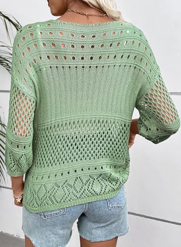 EVALESS Crochet Tops for Women Hollow Out Knit Sweaters