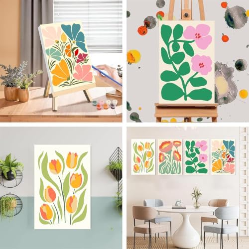4 Pack Frame Paint by Numbers Kit for Adults, Flowers Paint by Numbers