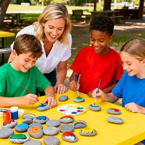 Simetufy 100Pcs 2-4 Inch River Rocks for Painting, Large Flat Smooth Stones