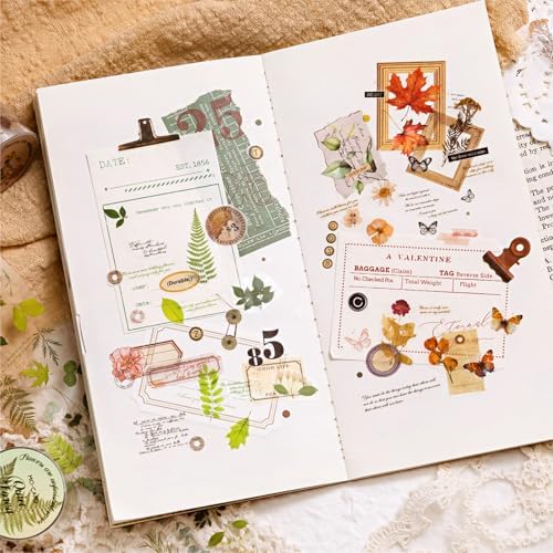 PET Tape Stickers for Journaling 6 Rolls Flower Washi Tape Stickers Decorative Tape for Crafts Scrapbooking Junk Journal Supplies, Endless Flowers