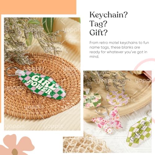YOPPIX 60 Pcs Sublimation Acrylic Motel Keychain Blank kit, with 20 Fixing Clips and 20 Key Rings for Heat Transfer Keychain Bag Decor Room Labels Hotel Key Tags Home Gift Crafts Supplies