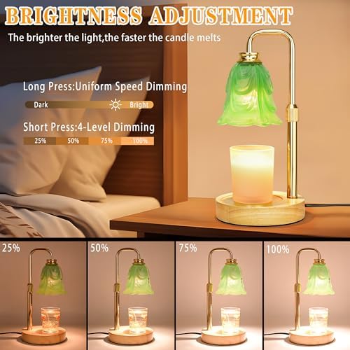 XJZJY Green Flower Candle Warmer Lamp with Timer, Birthday Gifts for Women | Dimmable wax melt warmer with 2 bulbs for jar candles, height adjustable, Green tulip design, home decor, housewarming gifts