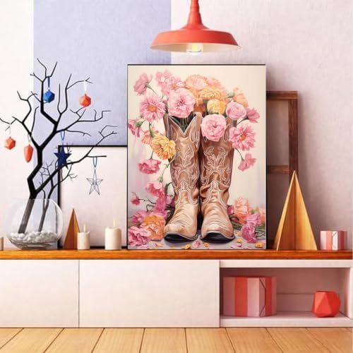 Paint by Numbers for Adults Cowboy Boots - Flower Paint by Number on Canvas