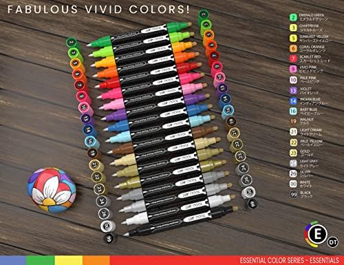 TOOLI-ART Acrylic Paint Markers Paint Pens Set Essential Color Series For Rock Painting, Canvas, Mugs, Plastic, Metal, Glass Paint, Fabric, Wood, DIY. Non Toxic, Quick Dry,Waterbased (18 DOUBLE SIDED)