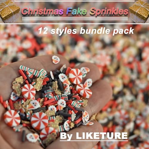 LIKETURE Fake Sprinkles 180g Fake Christmas Sprinkles Non-edible Craft Sprinkles Faux Sprinkles for Crafts Plastic Sprinkle Decoration Slime Sprinkles Slime Add Ins Shaker Card Filler (12 Bottles)
