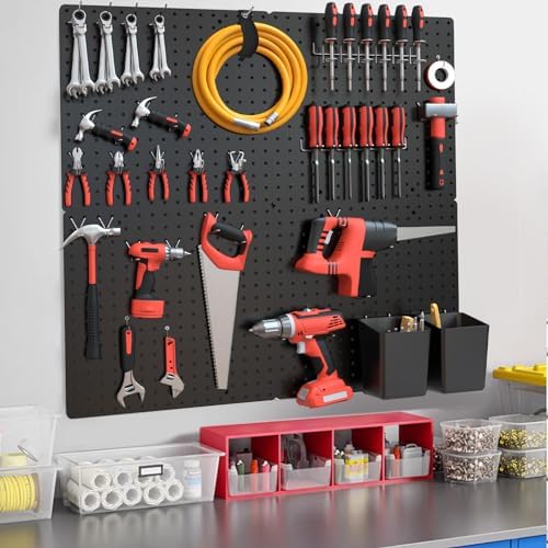 FZK Modular Plastic Peg Board Wall Organizer Kit, 16x16, Black