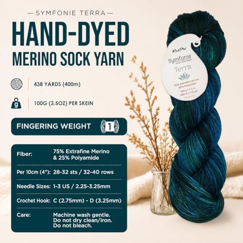 KnitPro Symfonie Fingering Weight Merino Wool Yarn 100g, Tucson Teal