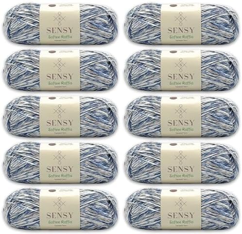 S Sensy Softee Raffia - Polyester Raffia Yarn 10 Skeins Ocean 109 Yards 4oz