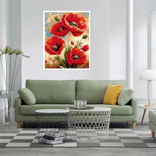AALBLAC Flowers Paint by Numbers for Adult - Poppy Flower Paint by Numbers Kit for Adults Beginners, Easy Flowers Acrylic Painting on Canvas for Home Wall Art Decor 16x20 Inch