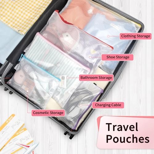Umriox A3 A4 Mesh Zipper Storage Bags, 24 Pack 12 Colors Organizer Pouches