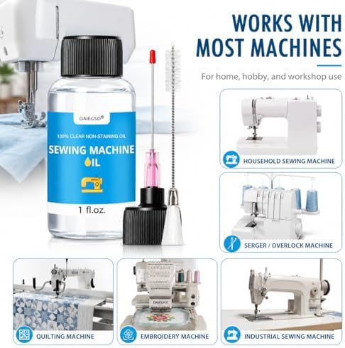 1oz Fine Light Sewing Machine Oil Cleaning Kit w/ 1.5" Needle Tip & Brush