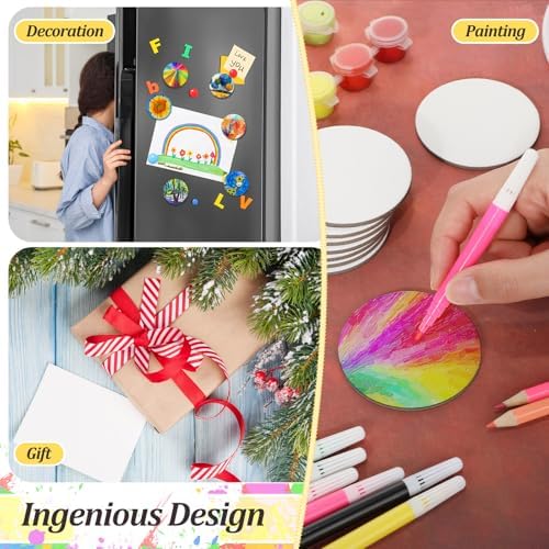 Engrowtic 25 Pcs Mini Magnetic Painting Canvas Panel Mini Canvas Boards for Painting Tile Art for Fridge Locker Art Crafts DIY(Round,3in)