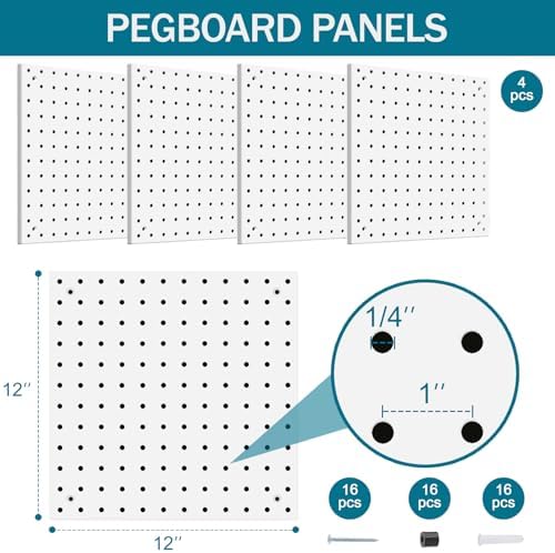 Peg Board Kit, Includes Pegboard and Accessories,with Hooks and Bins,Peg Board Wall Organizer for Office,Ornaments Display,Crafts Organization (66, White)
